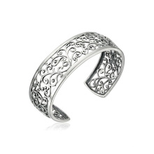 Vente en gros Bracelet en manchette en argent sterling avec plaqué rhodium